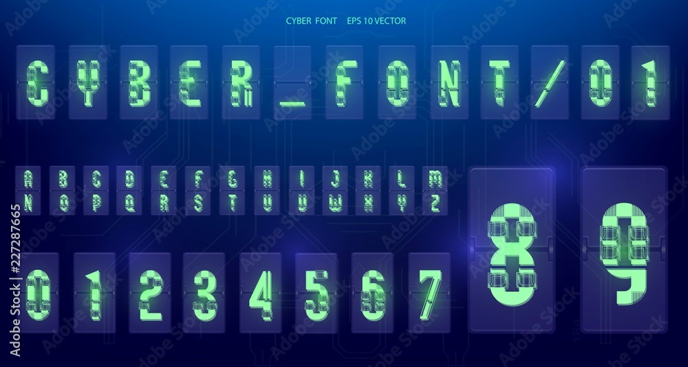 Fototapete futuristic font design. letters and numbers for web and app. techno font alphabet. digital hi-tech s