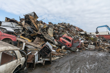 Cars at the junkyard waiting for recycling
