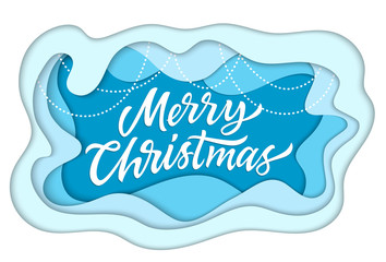 Naklejka na ściany i meble Merry Christmas - modern vector paper cut illustration