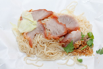 egg noodle soup with red roasted pork in Wrapping Paper