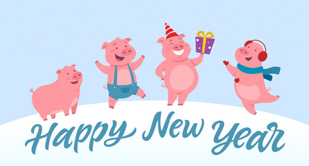 Happy New Year - modern cartoon character illustration