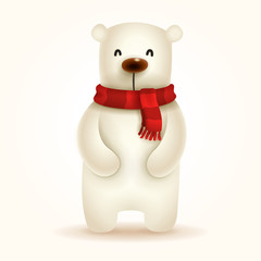 Naklejka premium Christmas Polar Bear with Red Scarf.