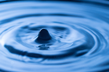 water drop splash in a glass blue colored
