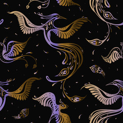 Beautiful peacock. Exotic bird. Seamless pattern. Vector hand drawn detailed illustration
