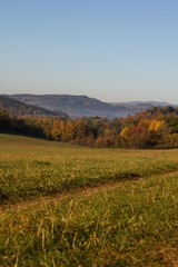 Rural countryside landscape of autumn and summer country.