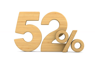 fifty two percent on white background. Isolated 3D illustration