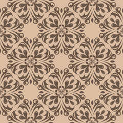 Brown floral seamless design on beige background