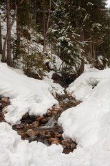 Verschneiter Bach in Winterlandschaft