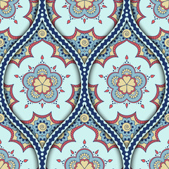 Seamless pattern with ethnic mandala ornament. Hand drawn illustration