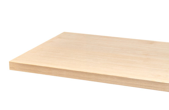 Perspective view of wooden table corner isolated on white background including clipping path