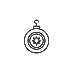 Christmas tree ball with star outline icon. linear style sign for mobile concept and web design. Bauble simple line vector icon. Symbol, logo illustration. Pixel perfect vector graphics
