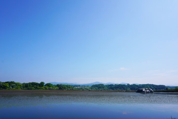 A bridge over ashinoko lake in Aomori  , Japan