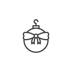 Christmas ball with bow outline icon. linear style sign for mobile concept and web design. Bauble simple line vector icon. Symbol, logo illustration. Pixel perfect vector graphics