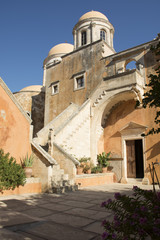 Monastery of Agia Triada, Crete, Greece. Side view with stairs