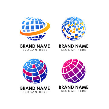 pixel and geometric globe logo design template