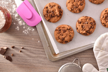 Homemade cookies with chocolate chips freshly baked top view