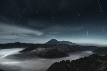 star trails in Mount Bromo