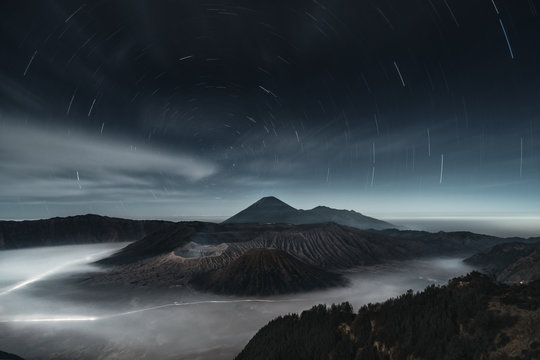 Star Trails In Mount Bromo