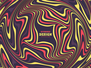 Optical illusion, abstract background. Hypnosis twisted spiral design concept for hypnosis, infinity, unconscious, psychic, chaos, extrasensory. Vector colorful striped swirl. Hypnotic wavy pattern
