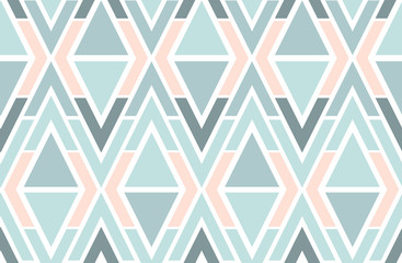 Fototapeta premium Geometric vector triangles seamless pattern. Scandinavian nordic ornament in grey, white and pink colors. Ornament for textile, fabric, wrapping paper and your design.