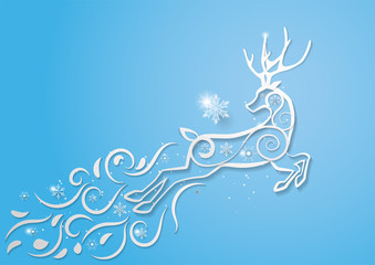 paper cut reindeer jump on blue background,merry christmas,happy new year