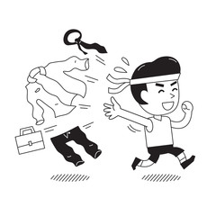 Cartoon businessman changing work uniform to sportswear for design.