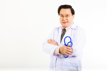 Medical physician doctor man over white background.