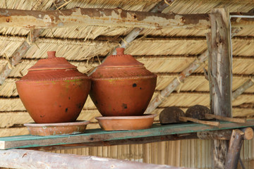 Thai style clay pots used to put drinking water.