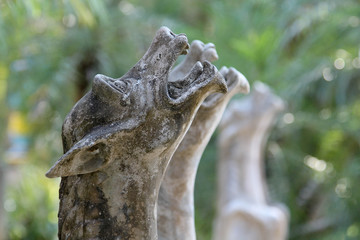 Dog statue decorated  in the restaurant garden.