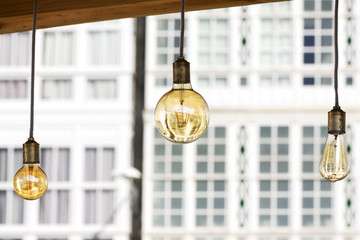 vintage led bulbs decoration in city street festival
