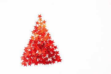 red Christmas tree on white background, copyspace