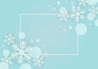 Winter blue sky with falling snow. Snowflake background for Merry Christmas and Happy New Year. Vector illustration