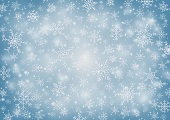 Snowflake background for Merry Christmas and Happy New Year. Welcome winter with falling snow on pastel background. Vector illustration