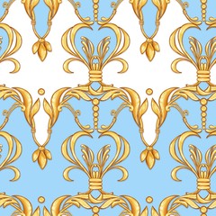 Seamless baroque pattern with decorative golden leaves