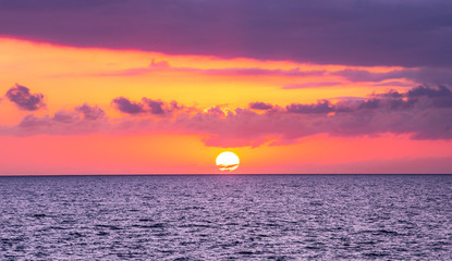 Sunset in holiday paradise resort on Grand Comore island, Comoros. Beautiful sunset light of sun...