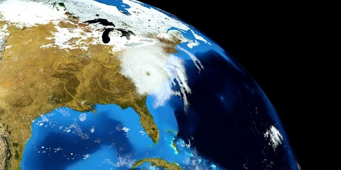 Extremely detailed and realistic high resolution 3D illustration of a Hurricane. Shot from Space. Elements of this image are furnished by Nasa.