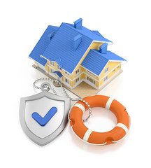 Real Estate Under Protection. 3D rendering graphics on the subject of 'Real Estate Insurance'.