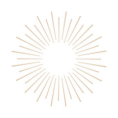Vintage sunburst design element gold color on white background.