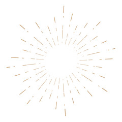Vintage sunburst design element gold color on white background.