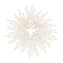 Vintage sunburst design element gold color on white background.