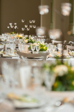 Formal dinner table setting with appetizers