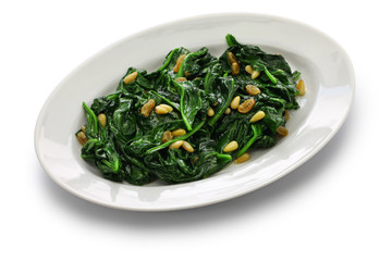 sauteed spinach with raisins and pine nuts, spanish catalan dish