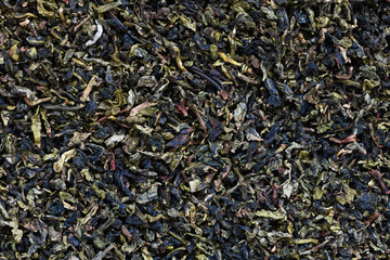 The background of dry leaves of yellow tea.