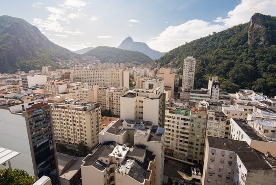 Aerial View of Buildings in Rio de Janeiro With the Corcovado Mountain in the Horizon