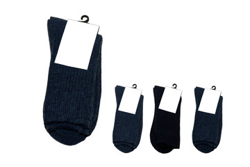 Warm wool socks on white background. Isolated
