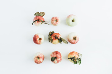 Apples minimal composition on white background. Flat lay, top view.