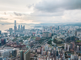 Naklejka na ściany i meble Hong Kong City at aerial view in the sky