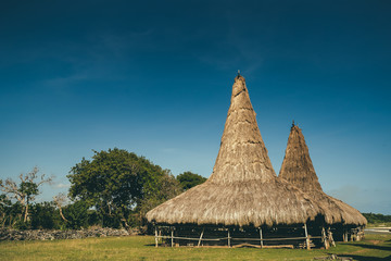 Straw roof hut, traditional Sumba village. Indonesia. The authentic Sumbanese houses 