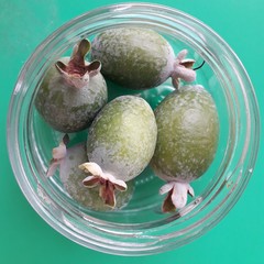 Feijoa fruit in a glass jar