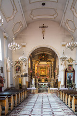 Fototapeta na wymiar Kalkow-Godow, Poland, September 7, 2018: Sanctuary of Our Lady of Sorrows. The interior of the church.